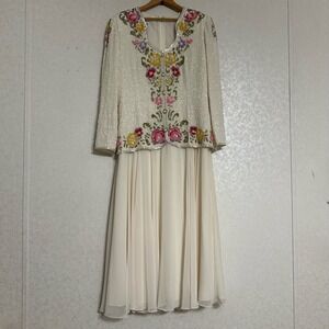 Jack‎ Bryan Floral Sequin Beaded Vintage Formal Maxi Dress Chiffon Gown Sz 12